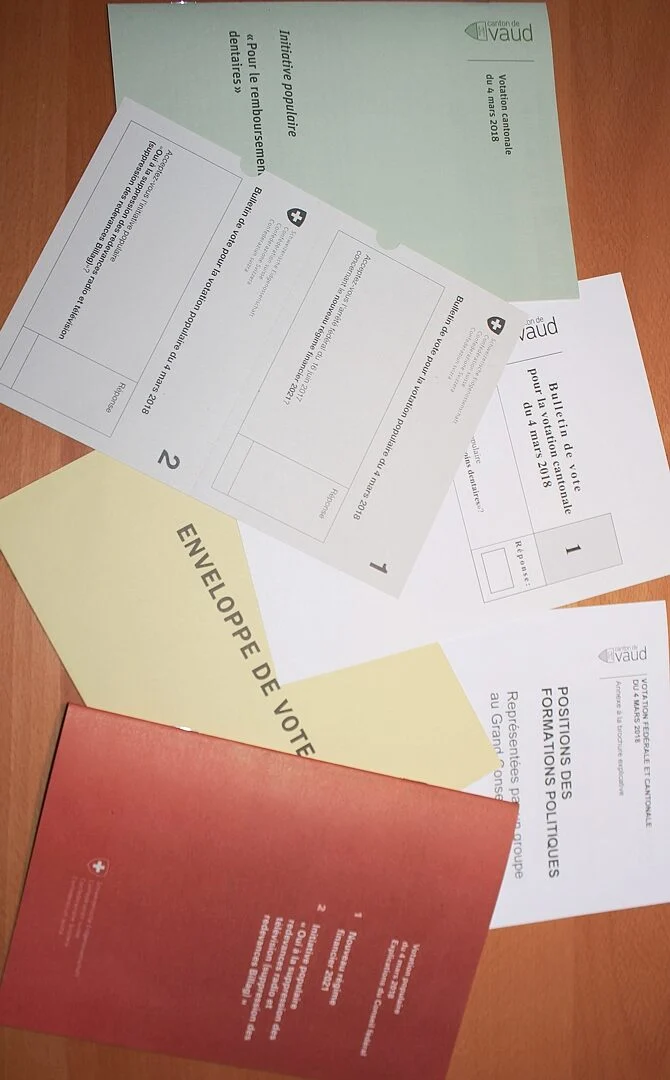 March 4 voting papers: two federal questions, one cantonal in Vaud, and official booklets summarising the issues and the parties’ positions | Peter Ungphakorn