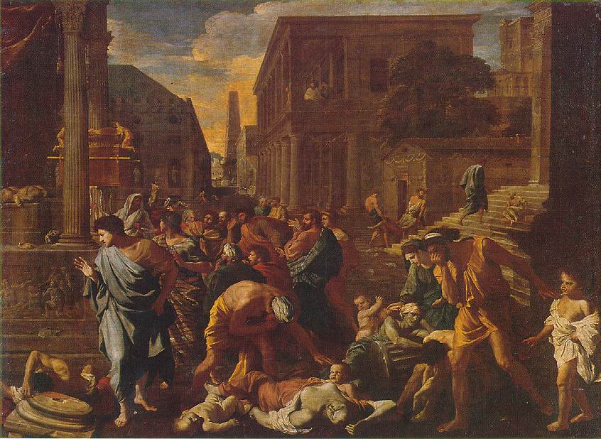 Nicolas Poussin, The Plague of Ashdod, 1630-31 ปัจจุบันอยู่ที่พิพิธภัณฑ์ลูฟวร์, ปารีส, ฝรั่งเศส